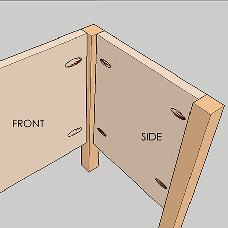 Drill pocket-holes at both sides of the front and back sections. 