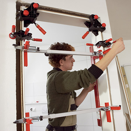 Bessey offer special tools for the modern technique of installing door frames using assembly foam.