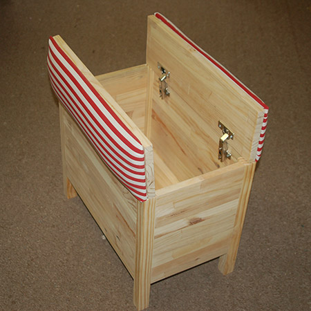 We use concealed hinges for the stool and toybox so that little fingers can't be trapped. The hinges hold the lid firmly when open.