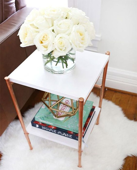 HOME-DZINE | Copper Tube DIY - Making occasional and side tables is another great way to add furniture to a room without having to spend a fortune. Make the frame with copper tube and fittings and then add granite or marble tops, or cut SupaWood to size and spray paint.