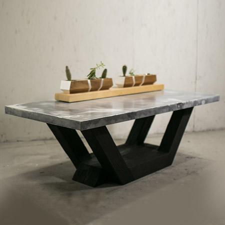 HOME-DZINE | DIY Projects - This custom concrete table isn't something you can buy and would look good in any modern or contemporary home. The solid, sorched base can be made using 69 x 69mm pine PAR that you will find at your local Builders or timber merchant, while the marble design of the concrete top is made by combining light and dark concrete mixes.