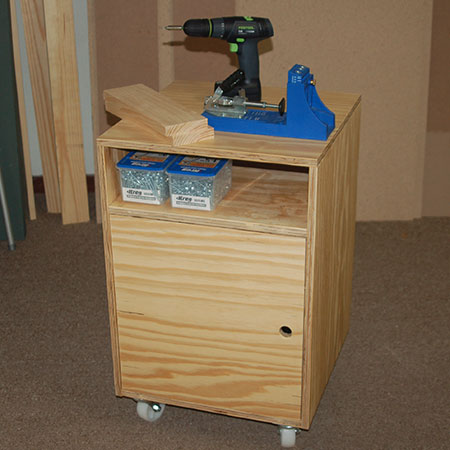 HOME-DZINE | DIY Projects - I made a plywood storage cubby as a Kreg Tool work station. The wheels allow me to move it around to where I need it, and it's big enough to store all my Kreg accessories and tools.
