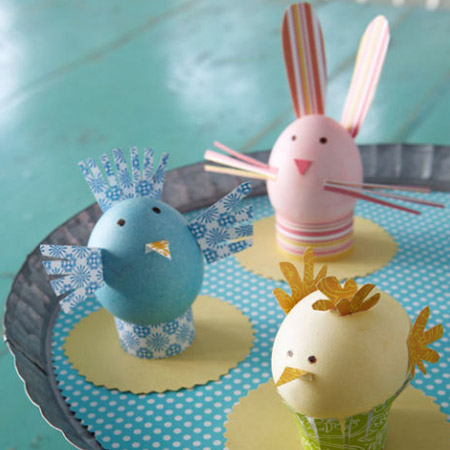 Gather together scraps of card and paper to make these farm animal Easter eggs. 