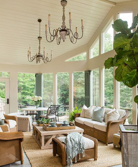 dual purpose sunroom for living and dining room
