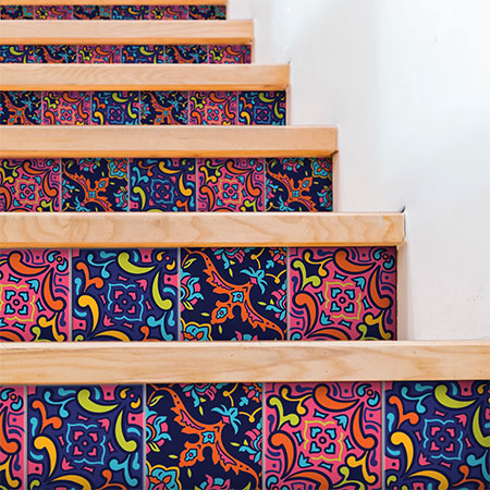 dress up staircase with vinyl tile stickers