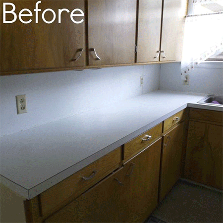 before and after painting kitchen countertop