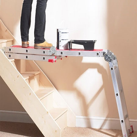 diy ladder platform to hold ladder level