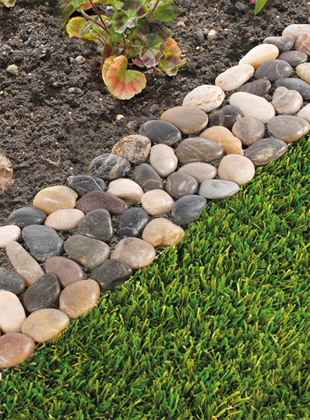 use pebbles for edge around lawn