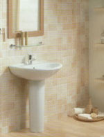 Keep large windows simple and stylish. A calm, minimalist bathroom does not lend itself to fuss and flounces