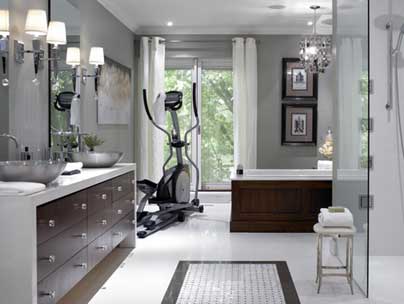 Small Master Bathroom on Stylish Bathroom With Ceramic Tiles Wooden Cabinets Mirrors Sinks And