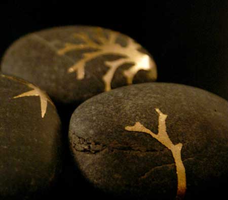 Pebbles with gold leaf design