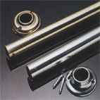 Metal bars in brass and chrome, commonly used for fitting shower curtains