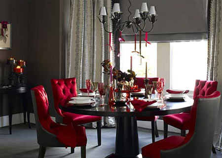 Colourful dining room ideas red and silver