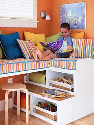 This DIY project for a kids's room will add an element of funky fun and space-saving seating and storage