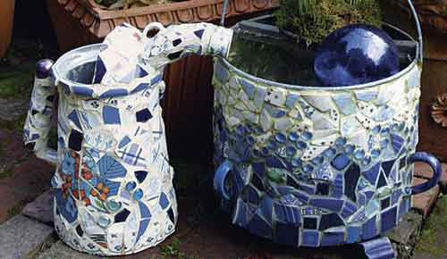 Mosaic Garden Art watering cans