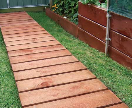 garden path boardwalk with wood planks