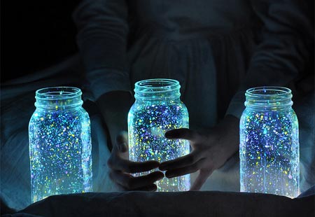 Glow in the dark glass jars