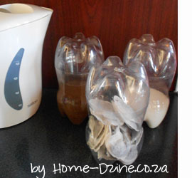 Tea, coffee, sugar containers from plastic bottles