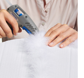 Make angel wings with feathers and trim