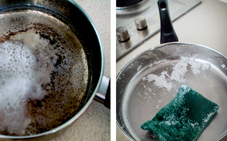 clean burnt pots and pans