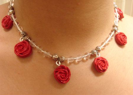 Clay rose necklace