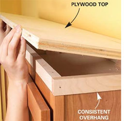 Make a shelf for top of cabinets