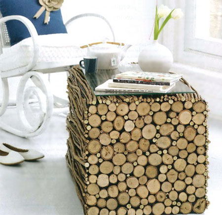 Upcycle old furniture with branches and twigs