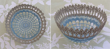 Creative bowls with doilies and glue