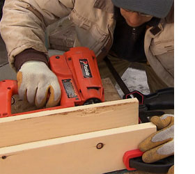 Installing a mock beam ceiling