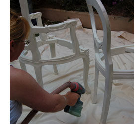 Distress and upholster dining chairs