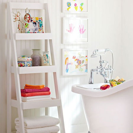 Ideas for bathroom shelves leaning ladder