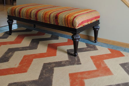 Paint an old rug with chevron stripes