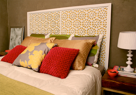 Headboard made from door mats!