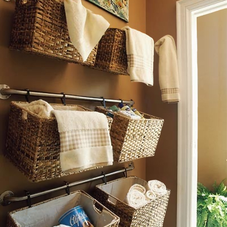 clever idea basket storage on towel rail