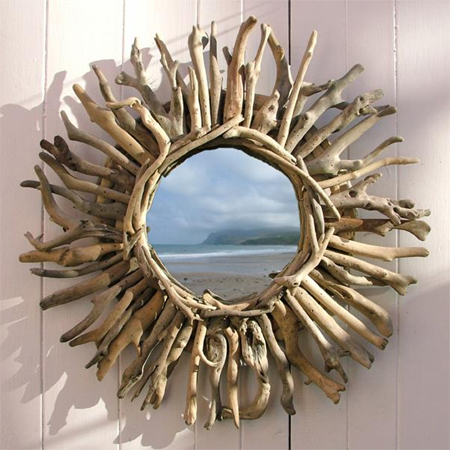 Sunburst mirror with driftwood 