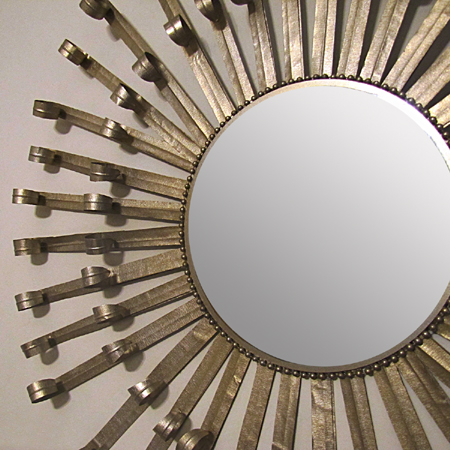 Sunburst mirror with metallic tape and florist's wire