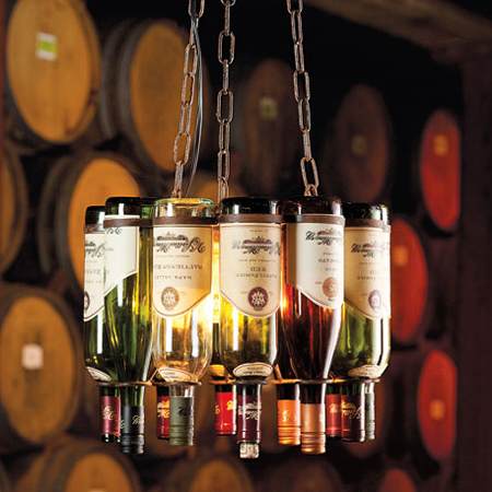 recycled glass bottles make chandelier