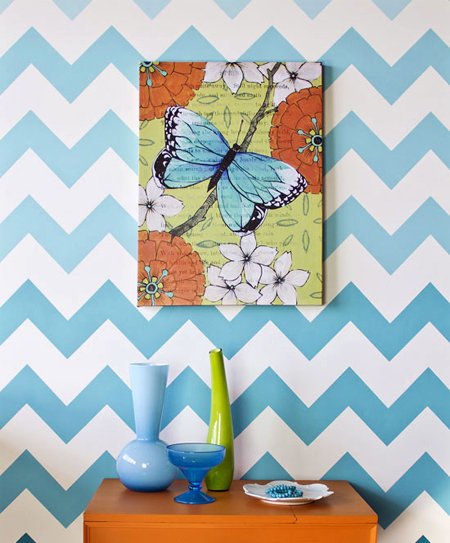 ombre wall stencil chevron pattern