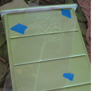 Dandelion stencil design painted chest of drawers