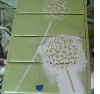 Dandelion stencil design painted chest of drawers