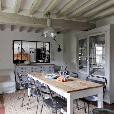 Decorate a home in modern rustic style dining room raw beam ceiling