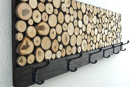 Coat rack with wood slices 