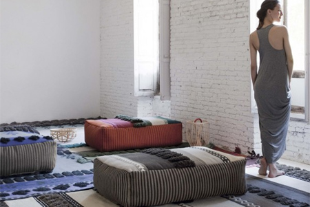 Hand made rugs and poufs
