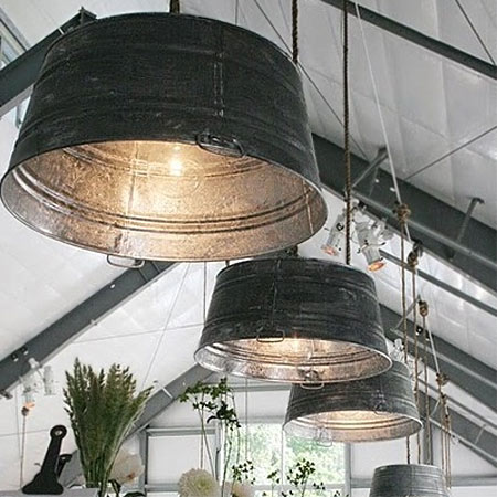 galvanised tub drum as lighting chandelier