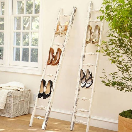 stepladders become a practical way to store shoes