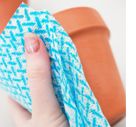 Fabric covered plant pots add a splash of colour 