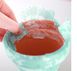 Fabric covered plant pots add a splash of colour 