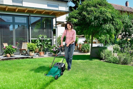 lush green lawn bosch lawnmower