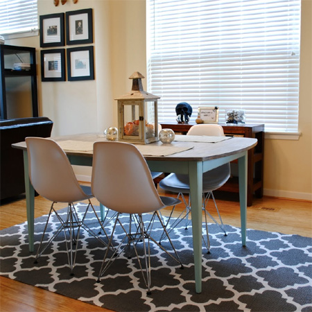 Use acrylic paint to stencil design on a rug or mat
