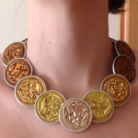 nespresso foil cup necklace choker brooch ring earrings 
